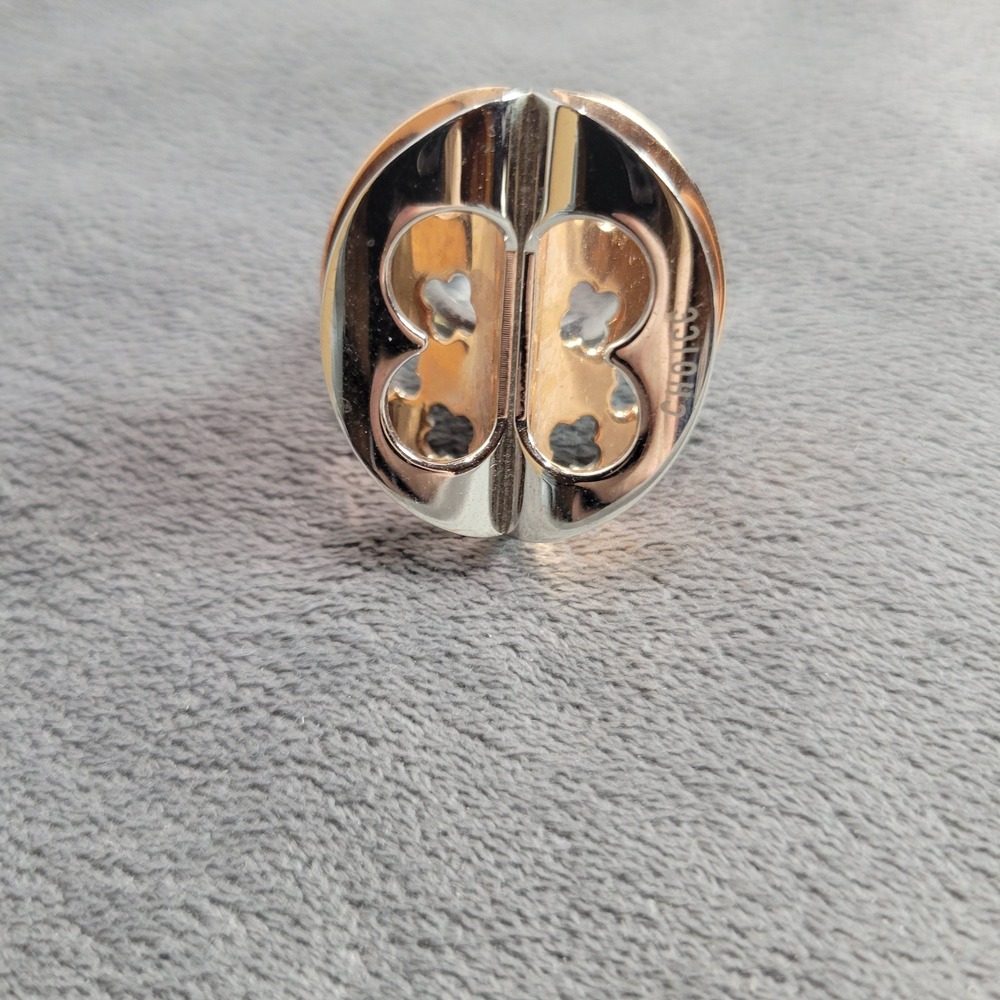 Chicos Two Tone‎ Silver Gold Oval Openwork Butterfly Statement Ring Wide Band